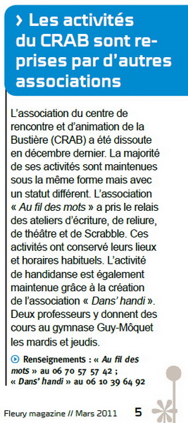 CRAB - Le Fleury magazine n° 62 - mars 2011
